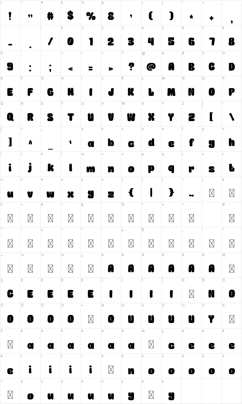 Sesakfont character map