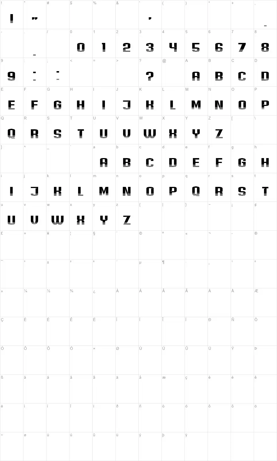 Sextapefont character map