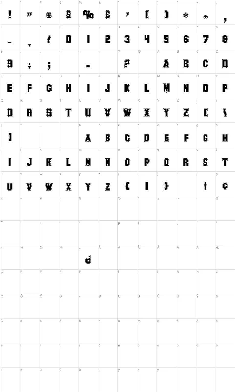 SF Collegiatefont character map