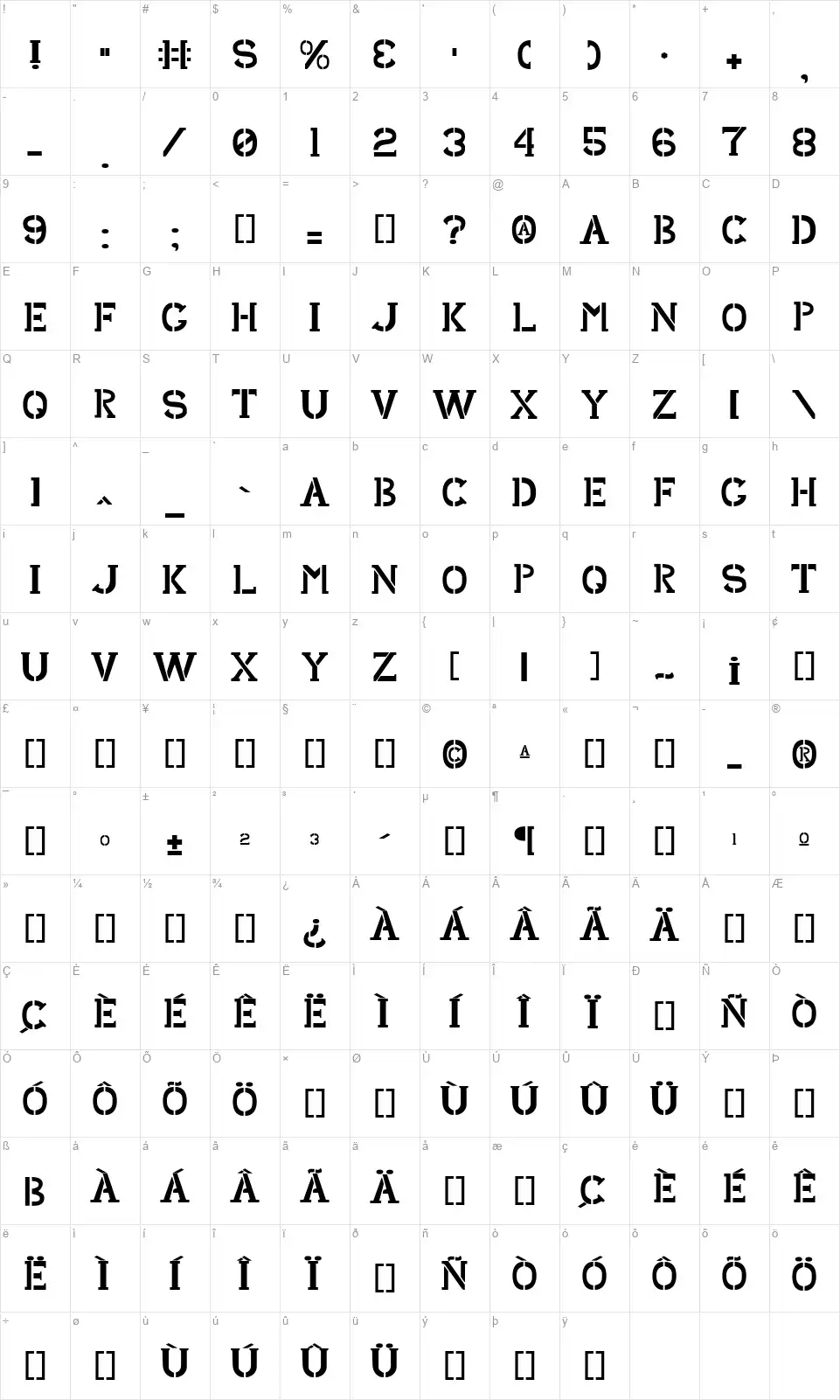 Shark Armyfont character map