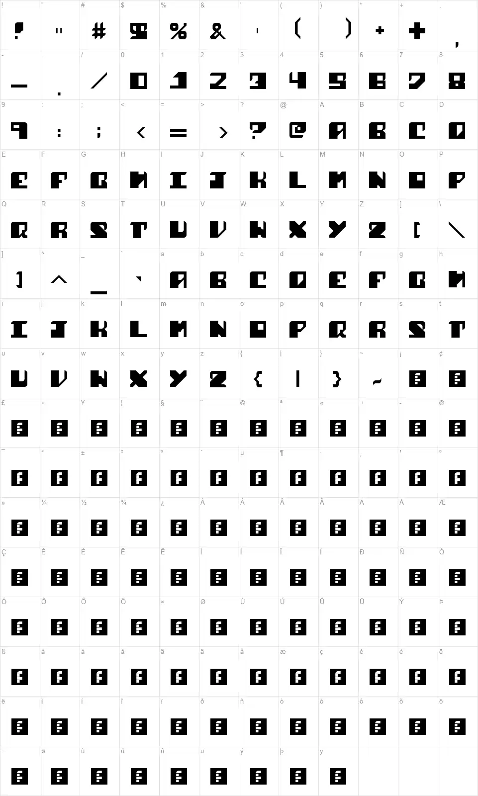 Shark Finsfont character map