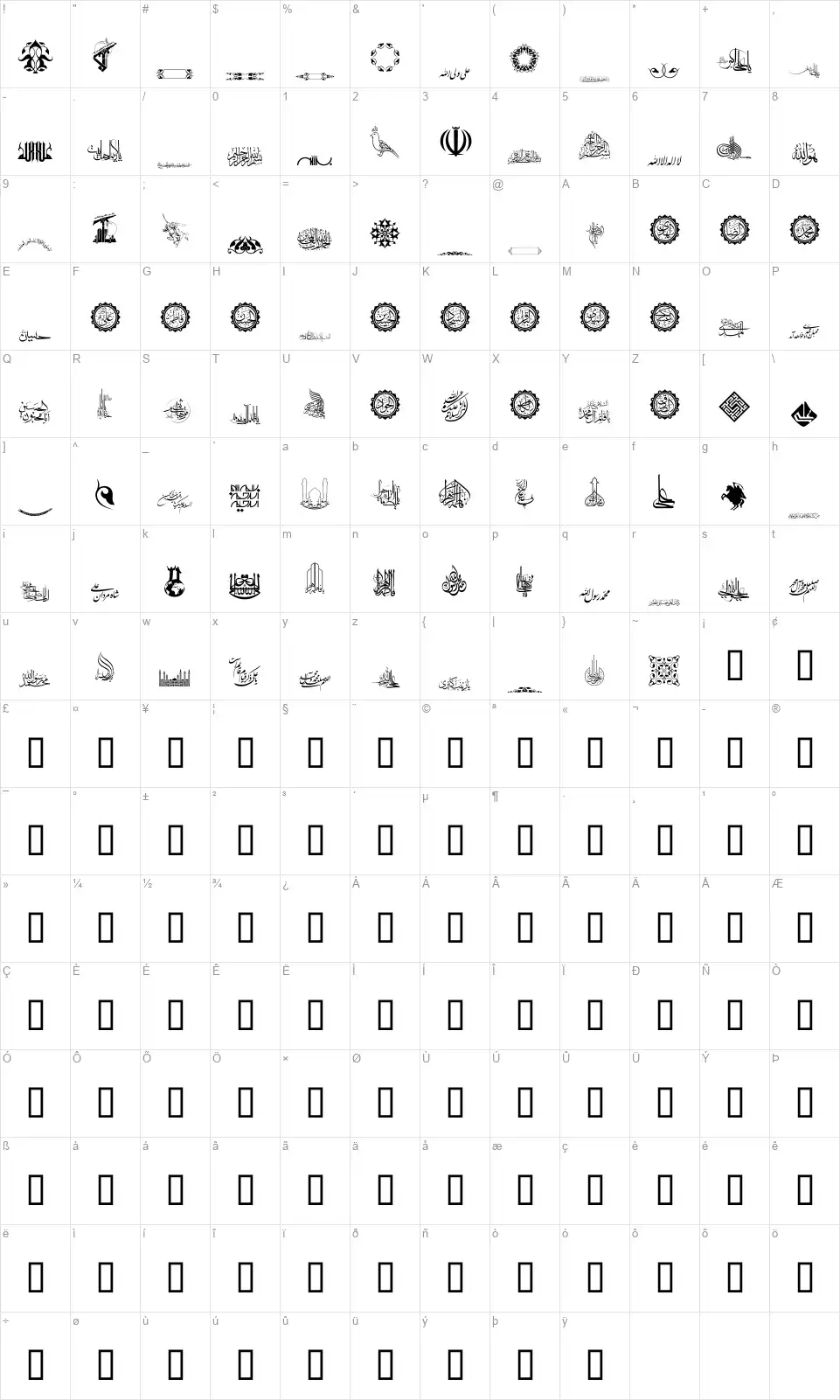 SHiafont character map
