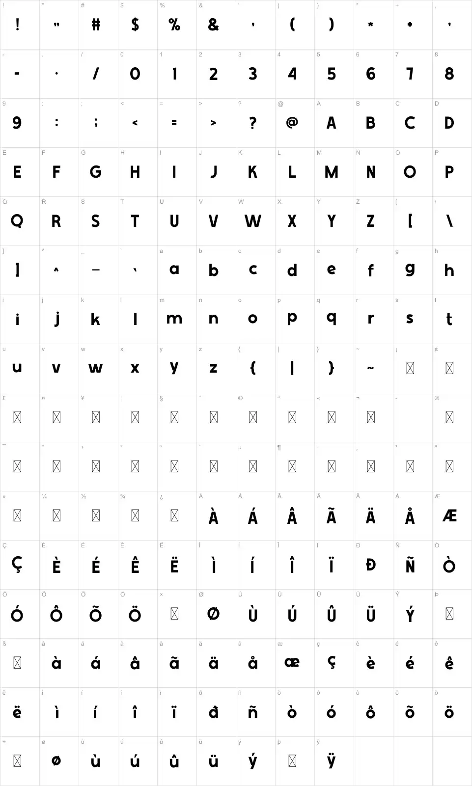 Shick Map Shickfont character map