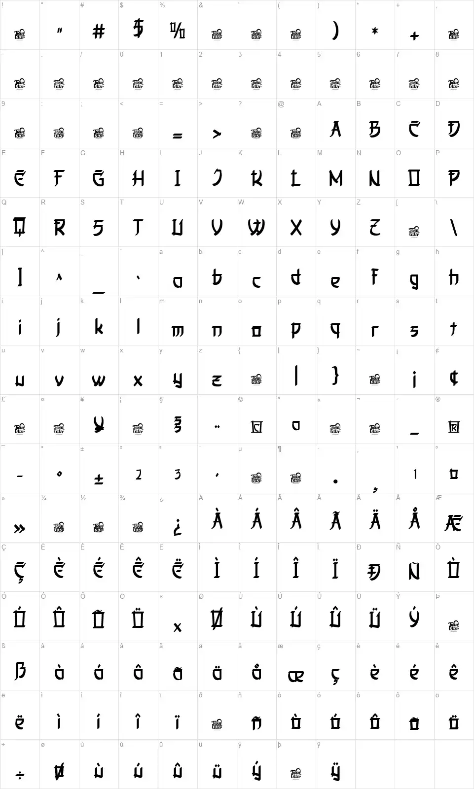 Shirougafont character map
