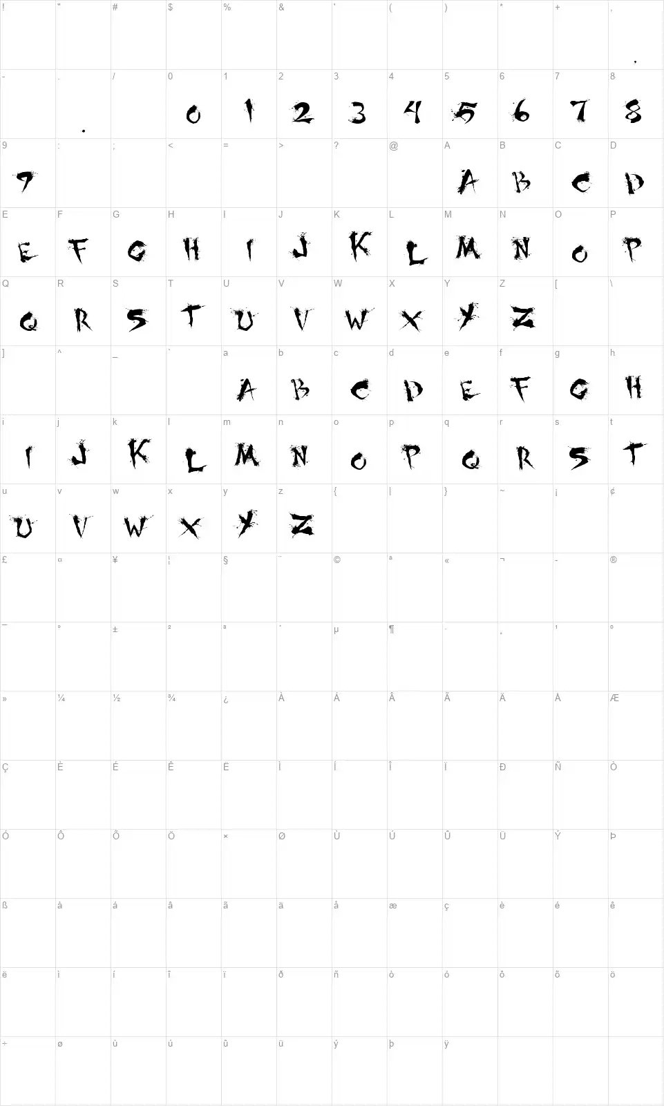 Shoguns Clanfont character map