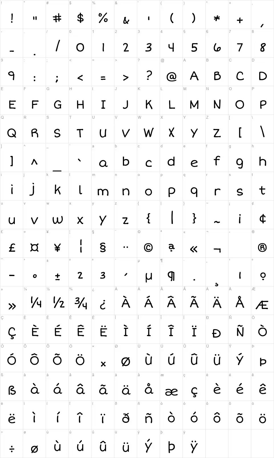 Short Stackfont character map