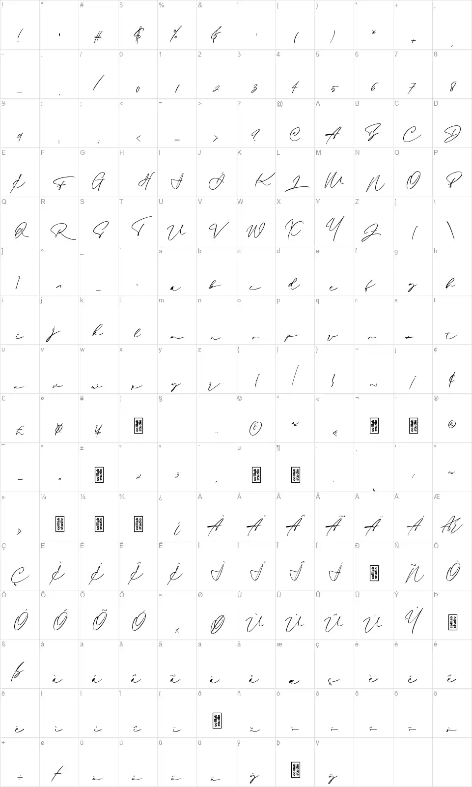 Sieralovafont character map