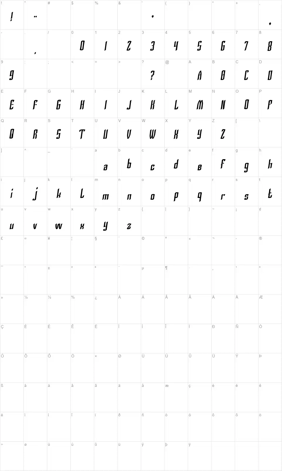 Silver Knightfont character map