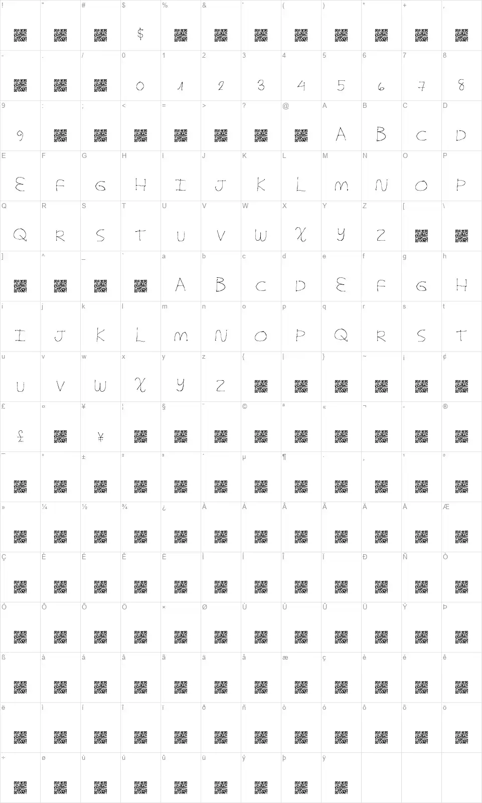 Simple Folksfont character map