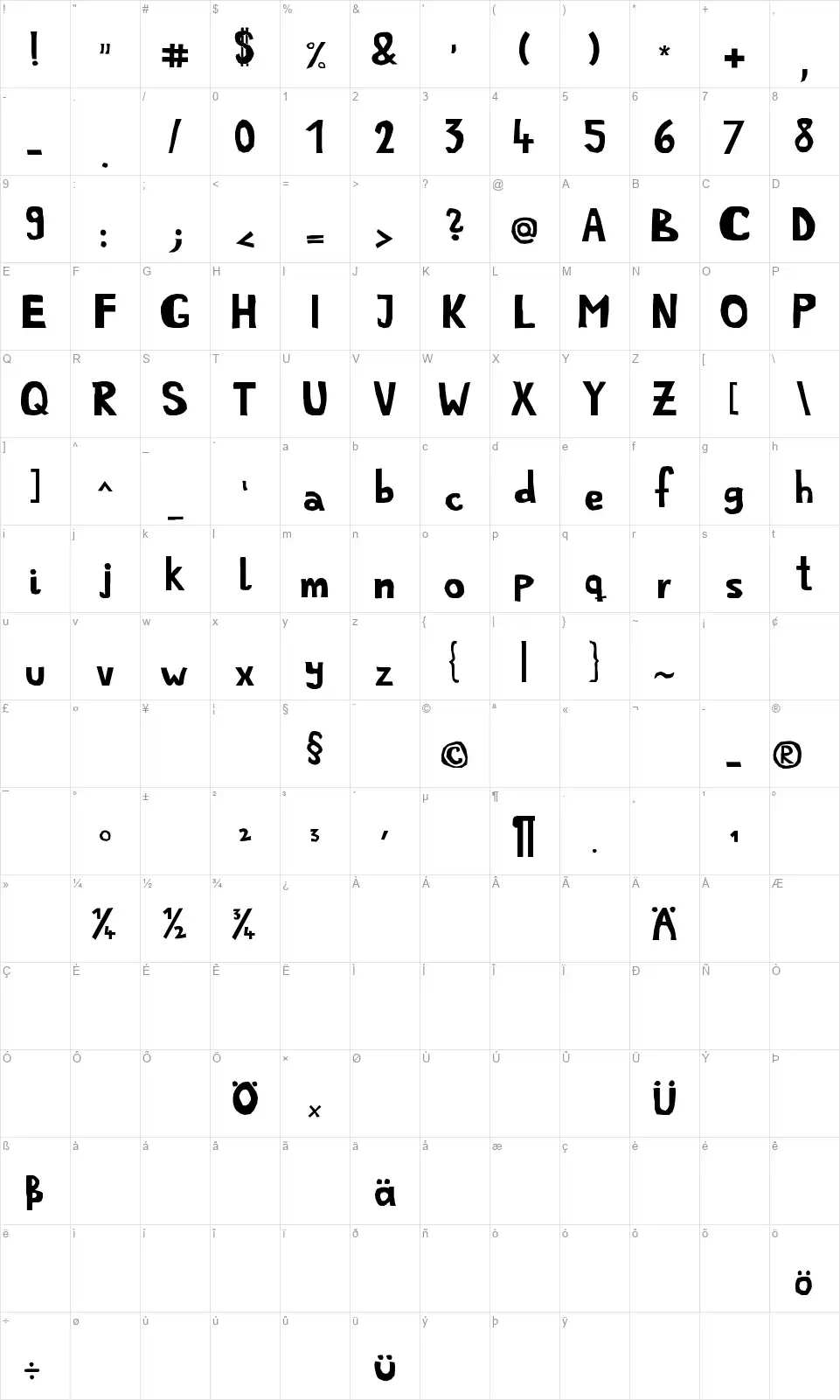 Simple Lifefont character map