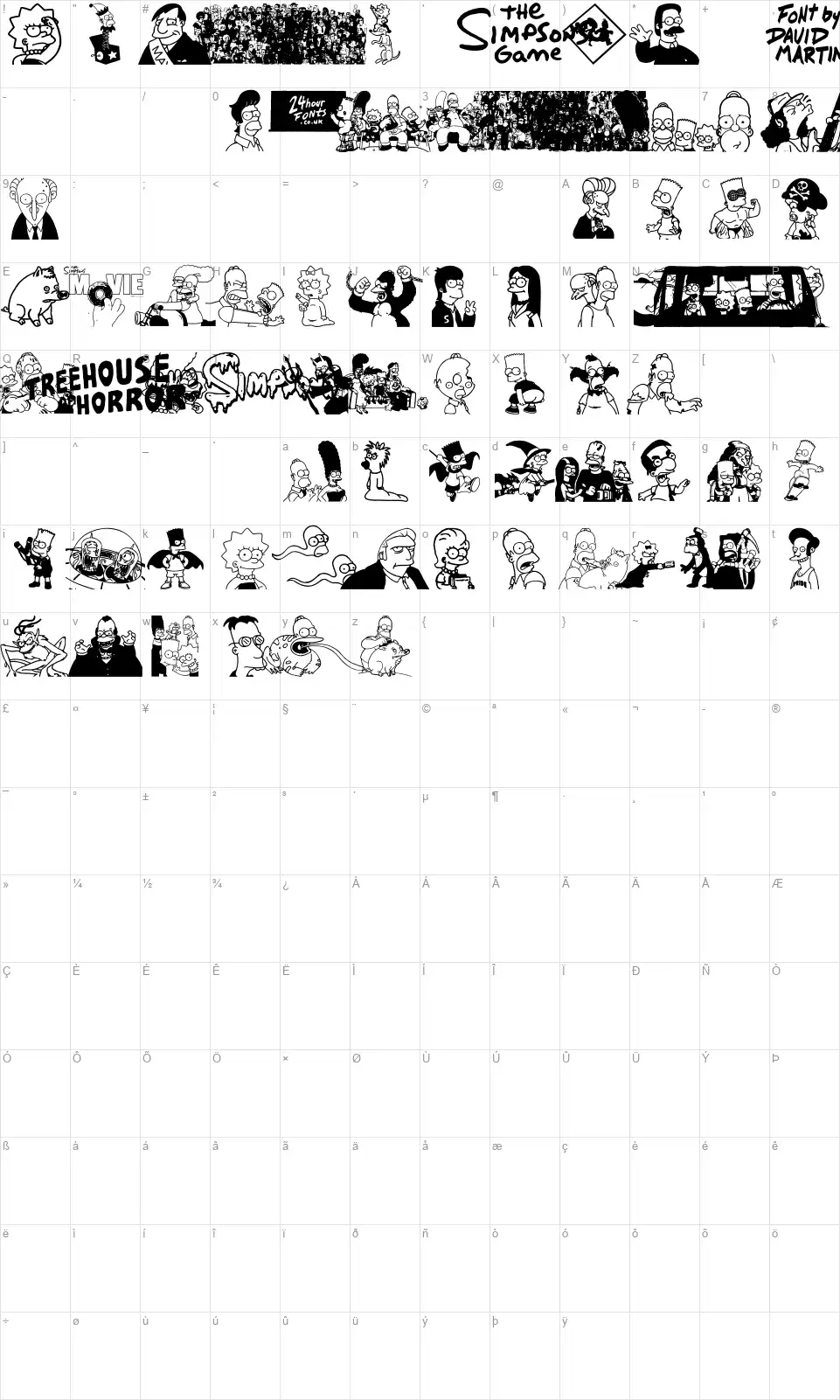Simpsons Treehouse of Horrorfont character map