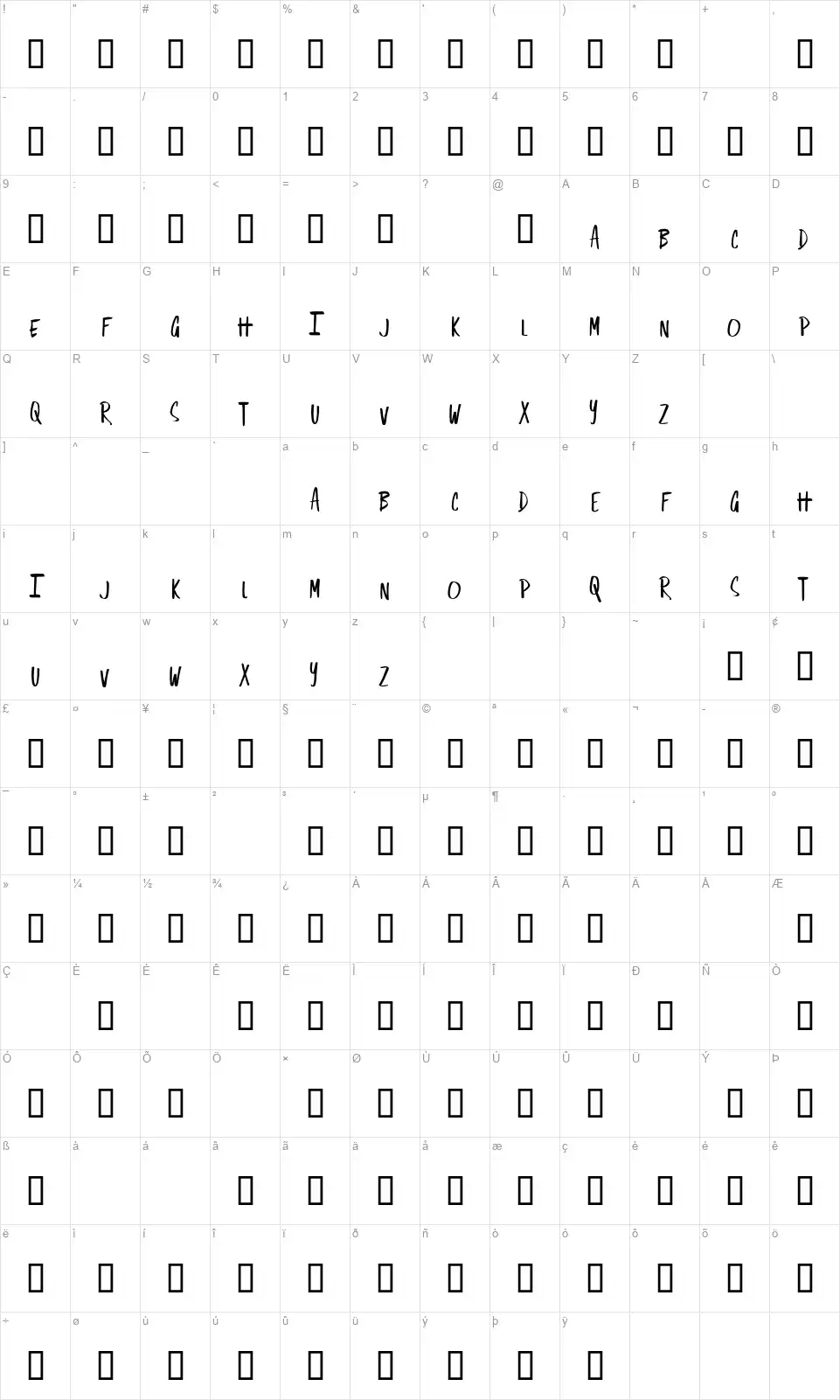 Sing Outfont character map