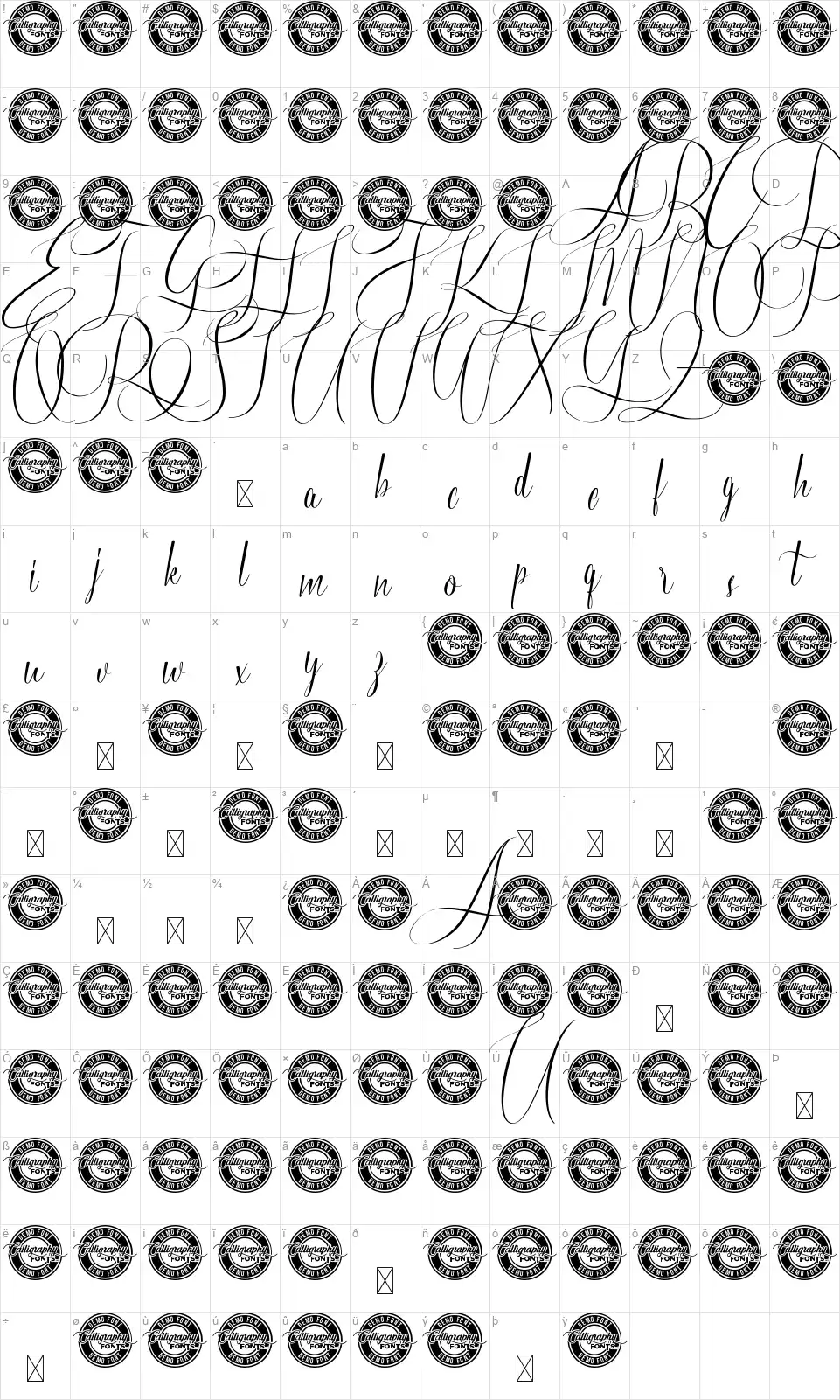 Sinta Magentafont character map