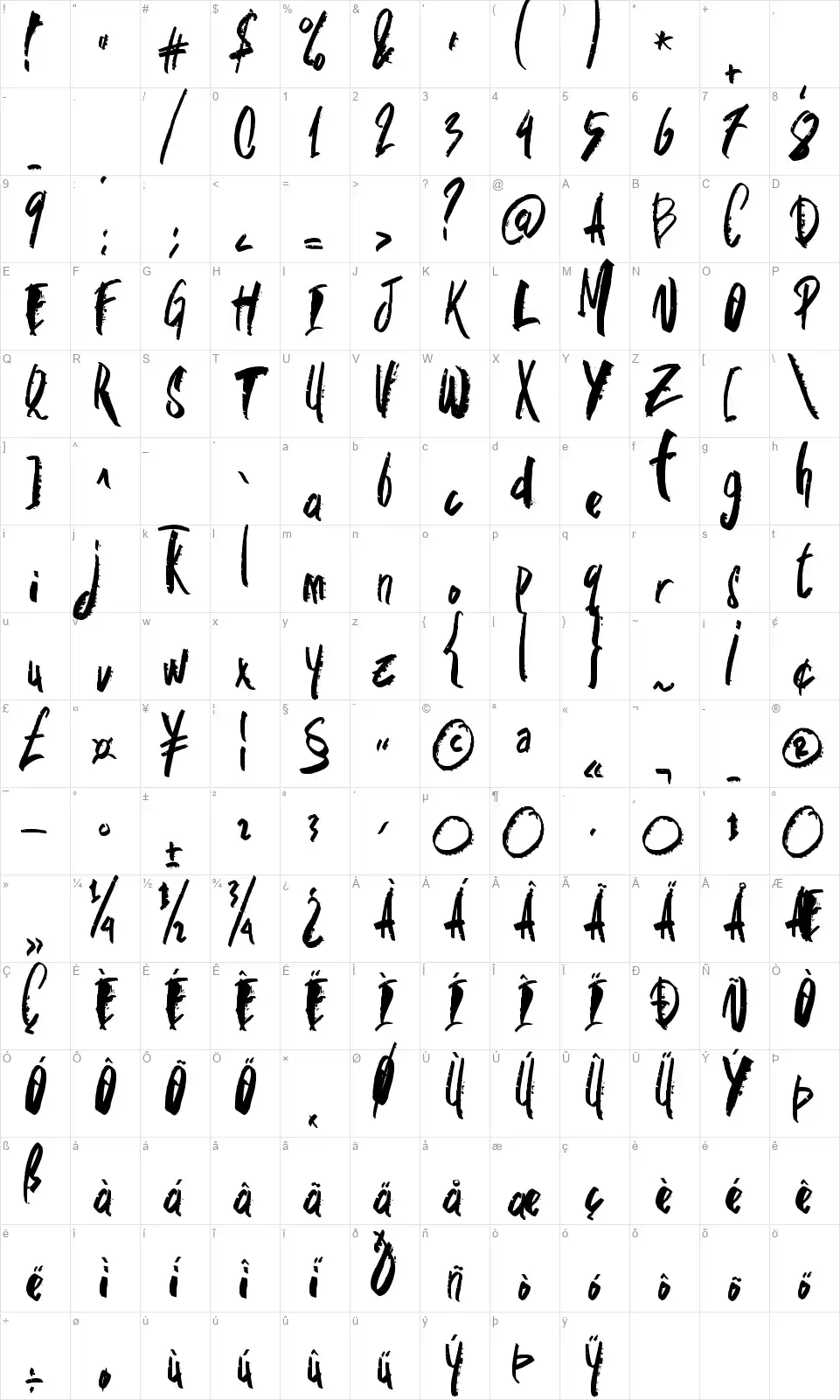 Skate Fallfont character map