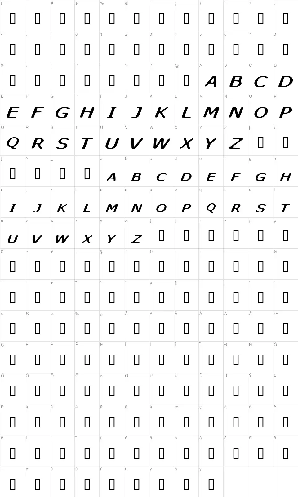 Sky Skunkfont character map