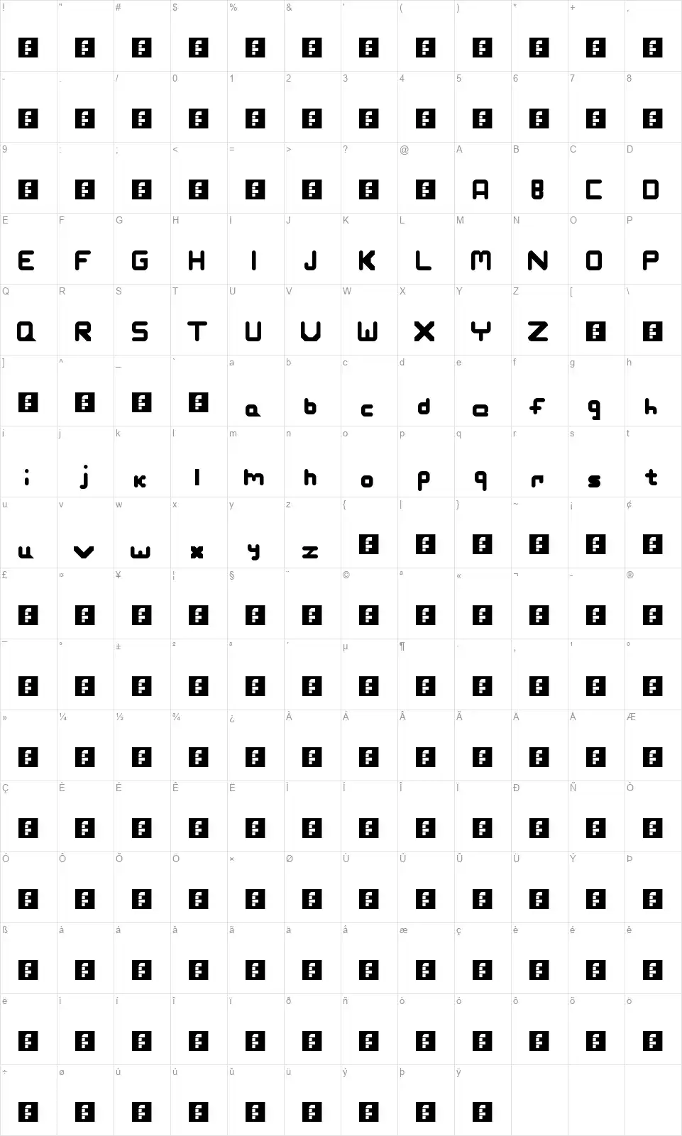 Slashmanfont character map