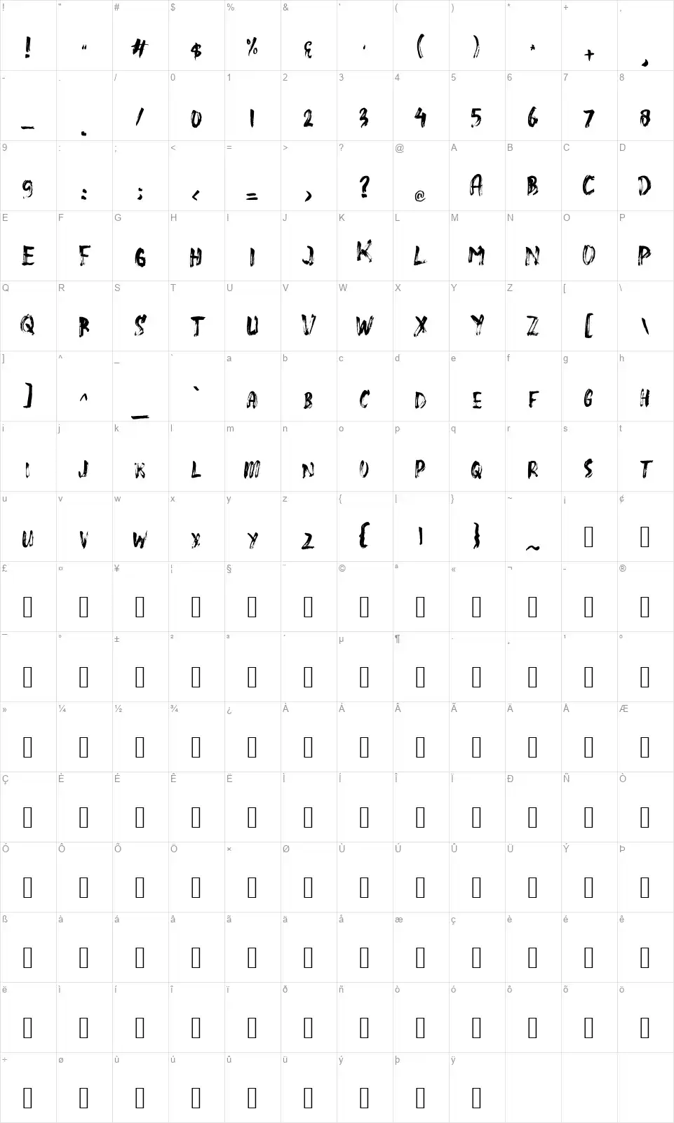 Slasz Brushfont character map