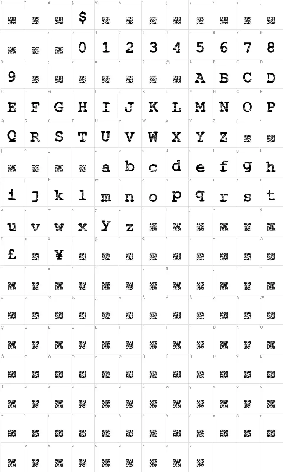 Slick Ridefont character map