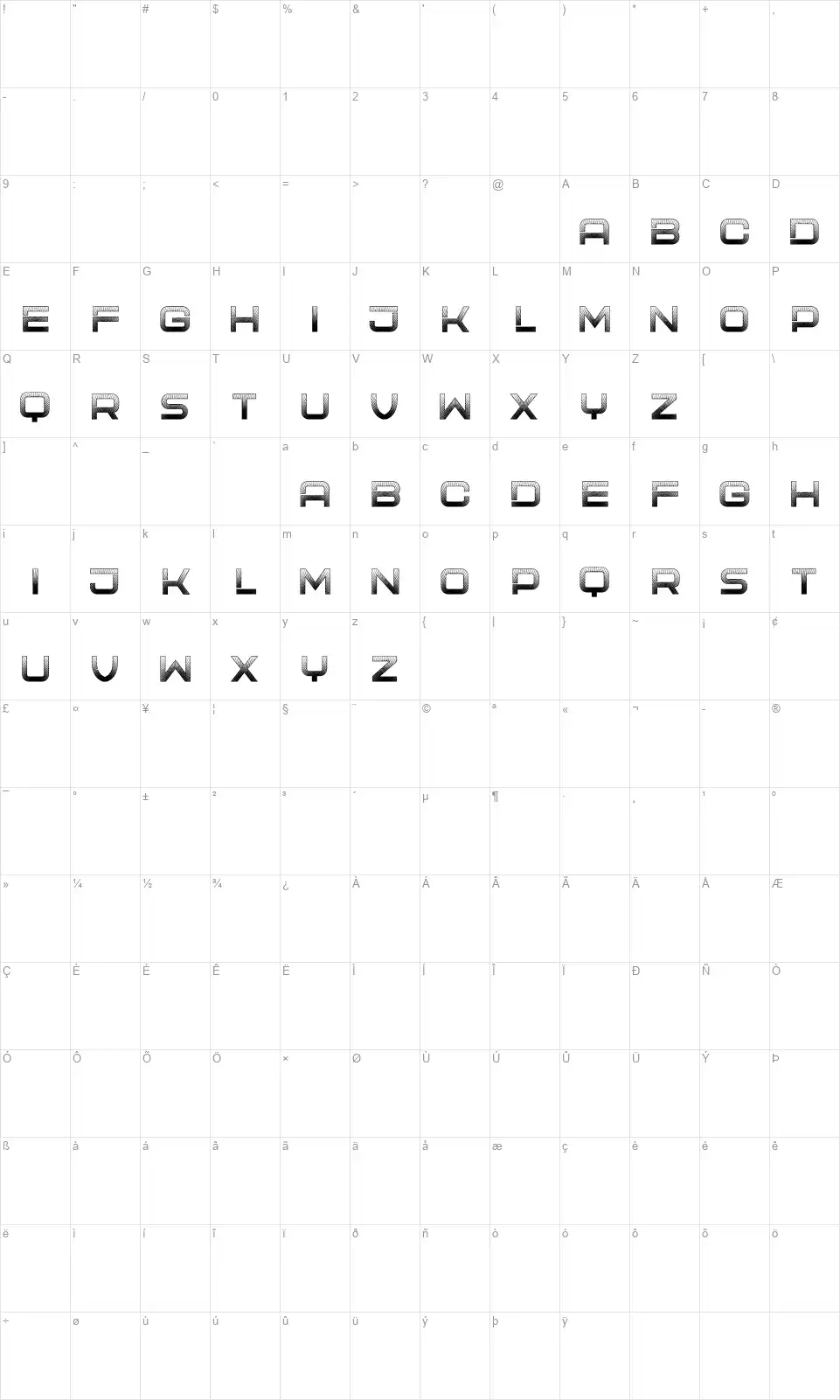 Slightfont character map