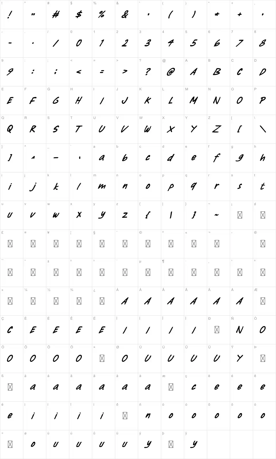Slowning Map Slowningfont character map