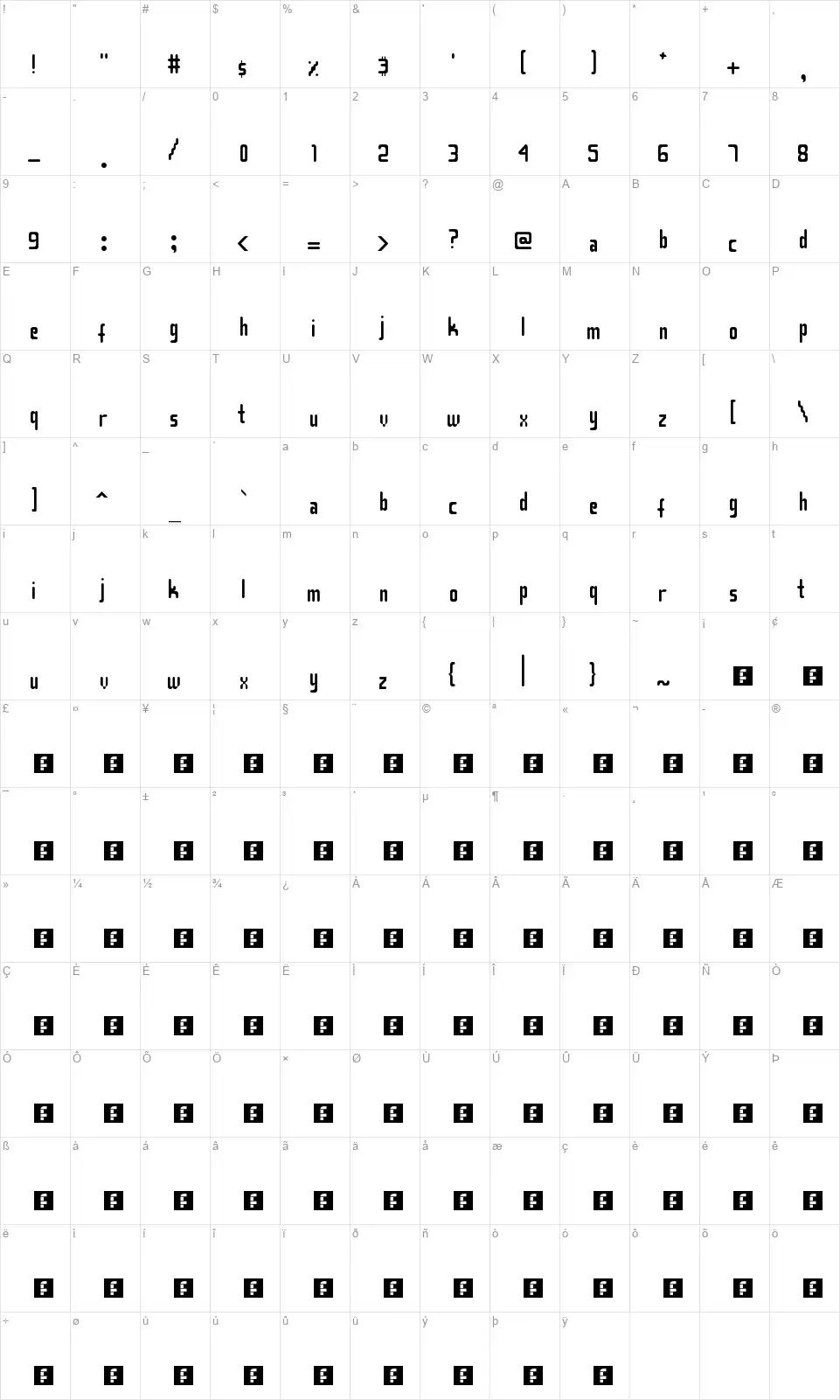 Smasasinemafont character map
