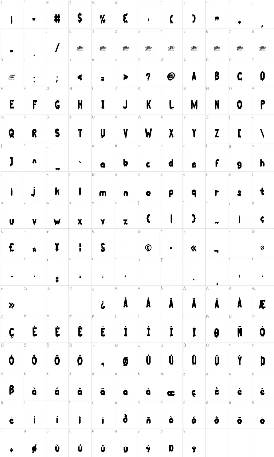 Smelly Bloodfont character map