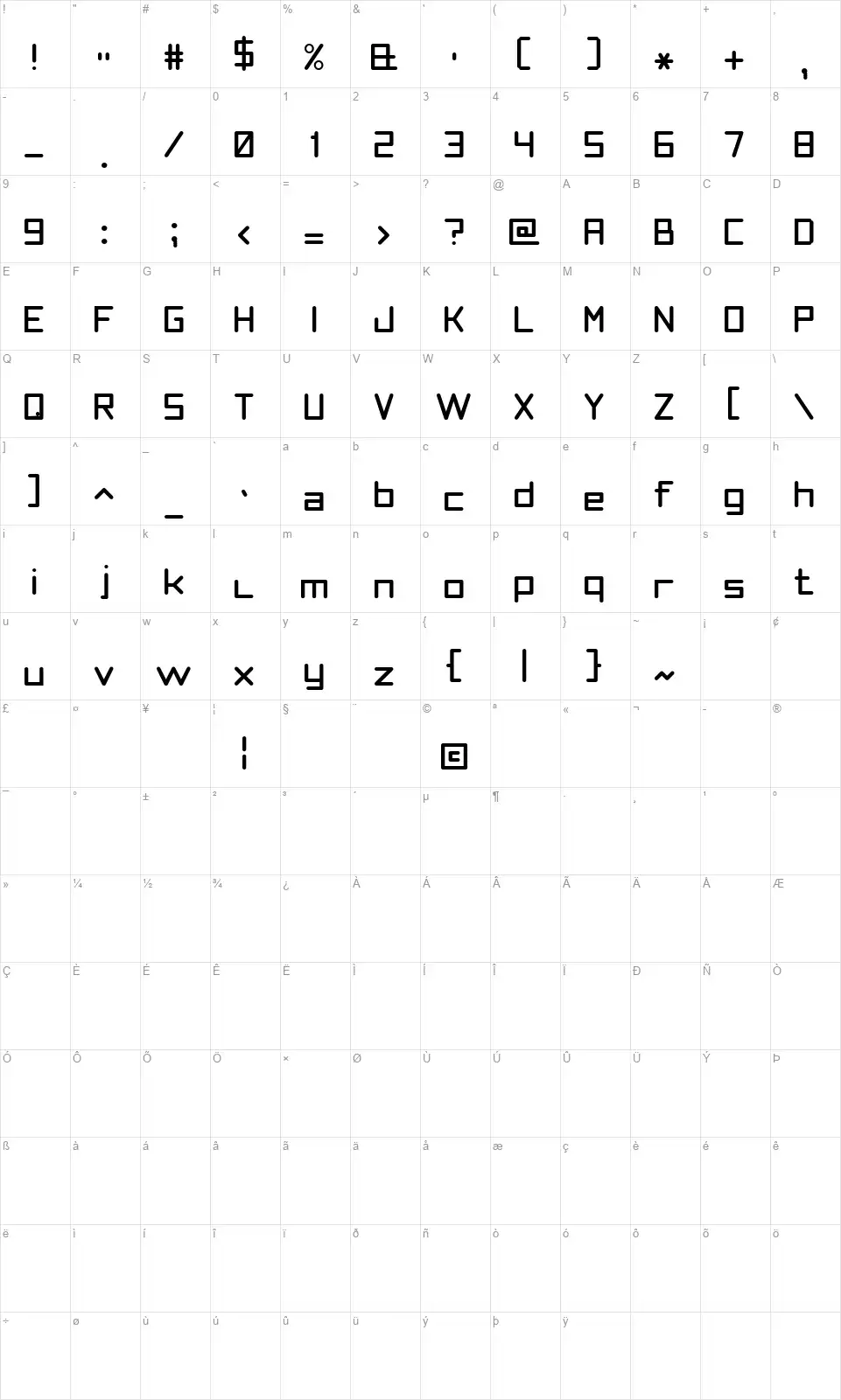 Smooth Line 7font character map