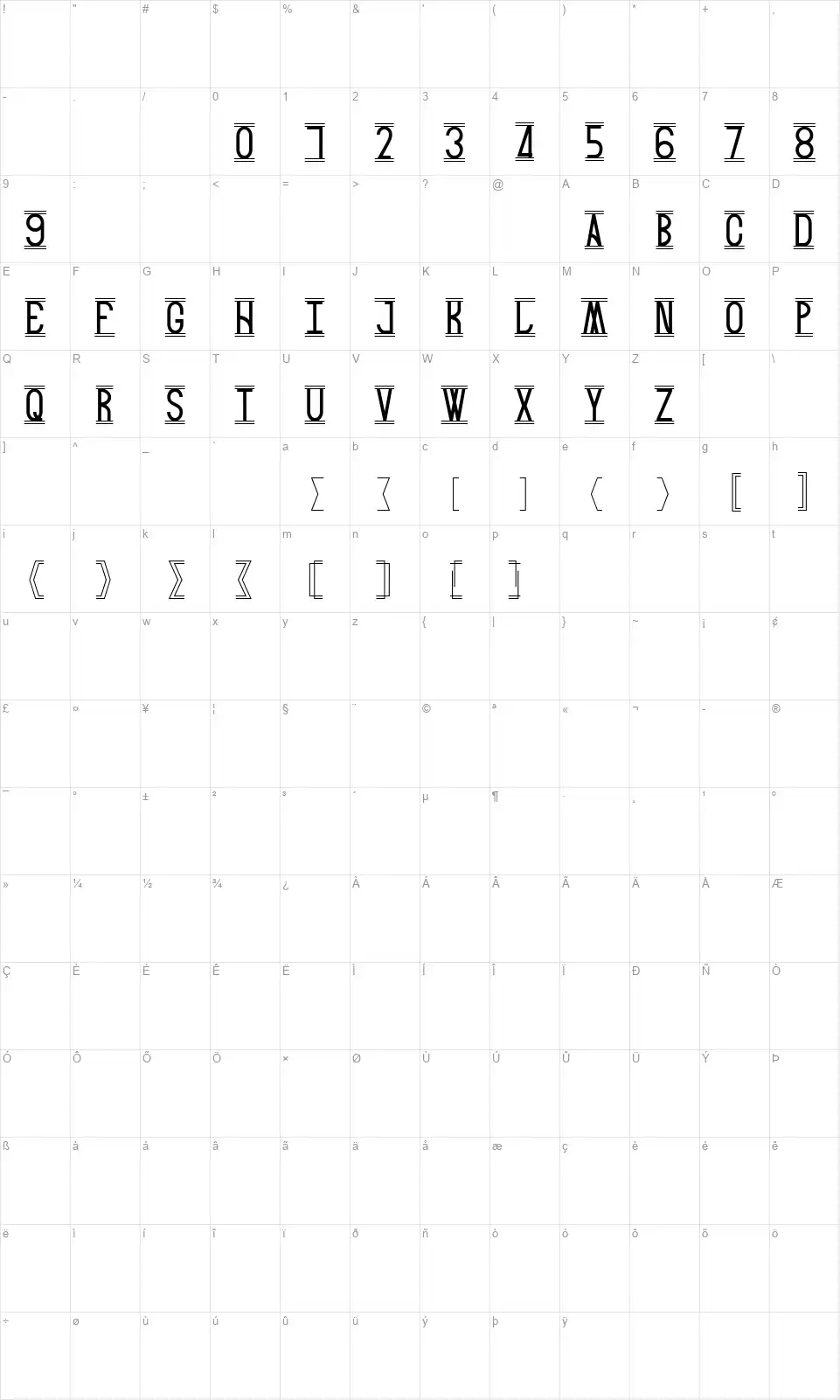 Snackfont character map