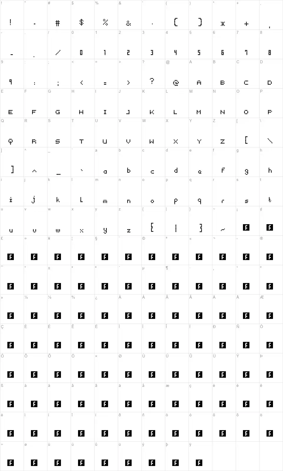 Snap 2 Gridfont character map