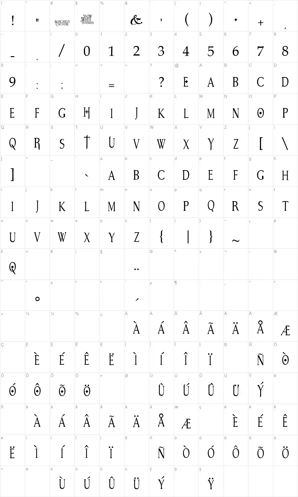Snow Whitefont character map