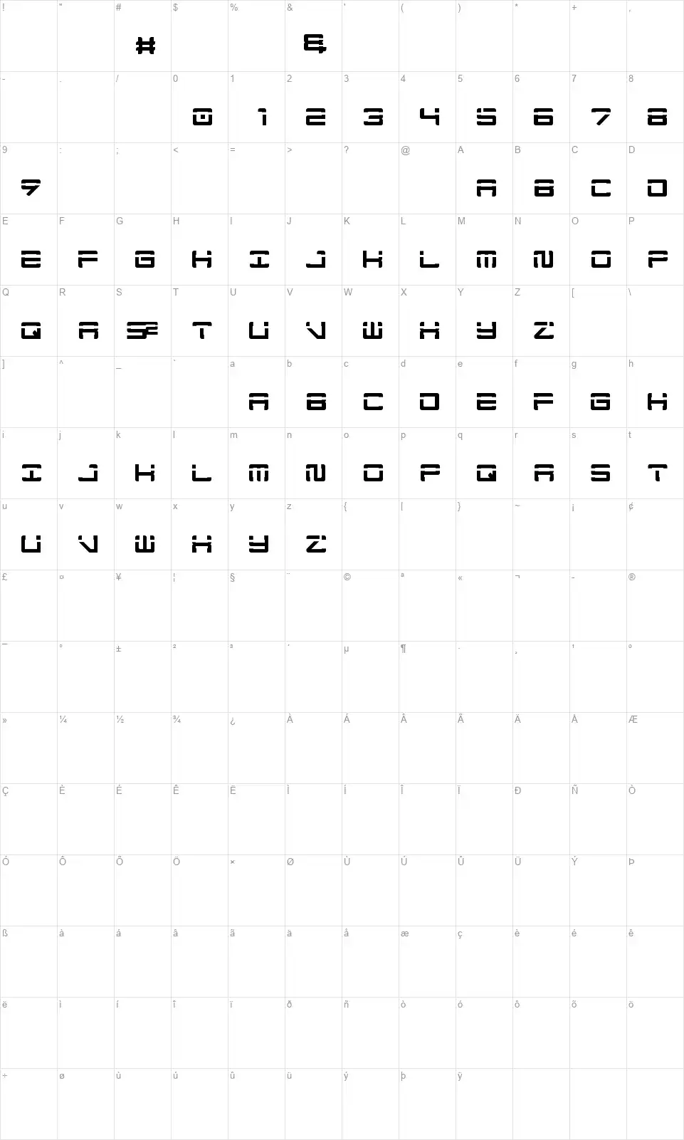 SoaRfont character map