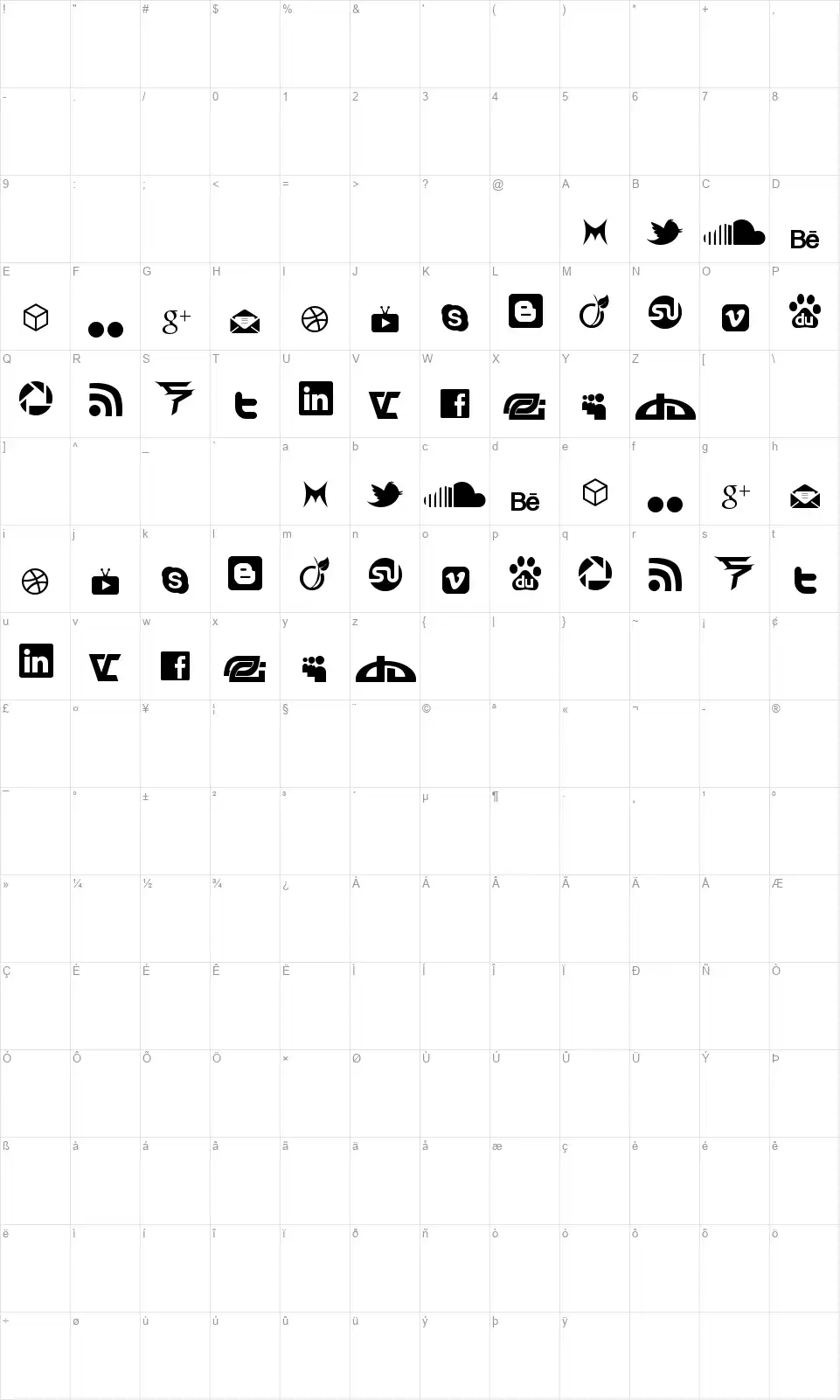 Social Icon by Brianqcfont character map