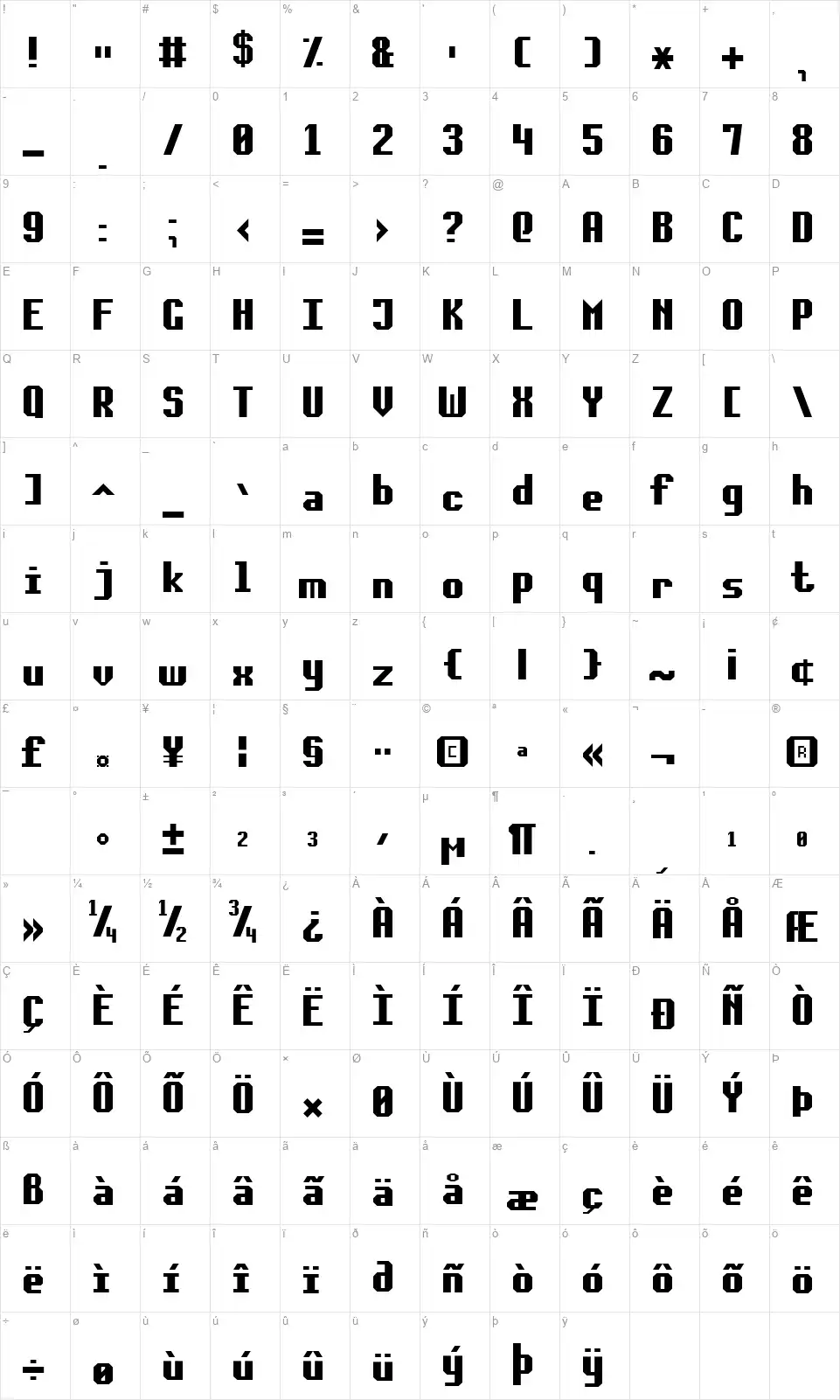 Soft Lines 7font character map