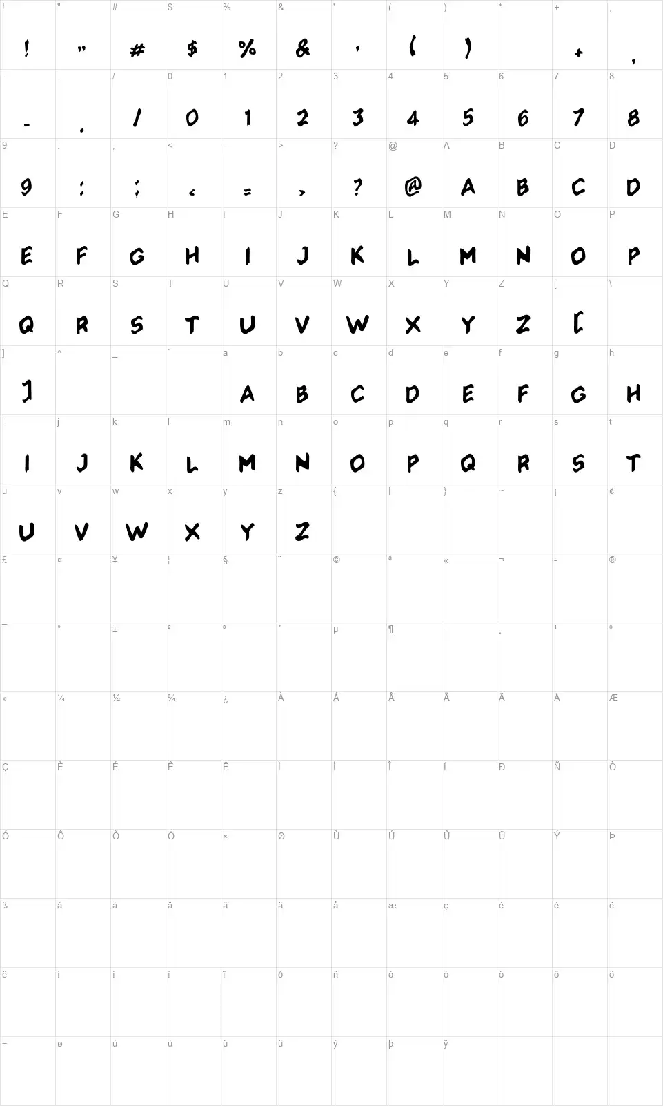 Soliaterzfont character map