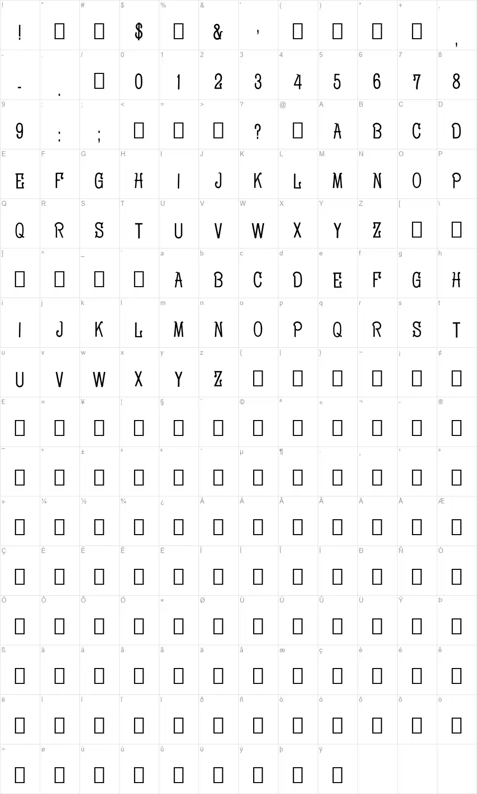 Solotype's Cocktail Map Solotype's Cocktailfont character map
