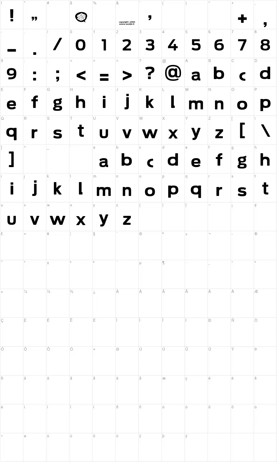 Soolidiumfont character map