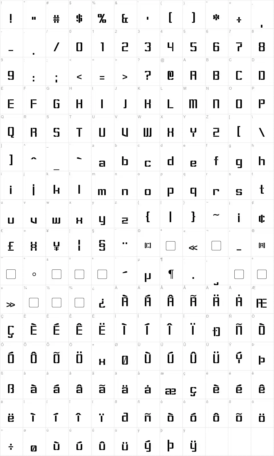 Sorensonfont character map