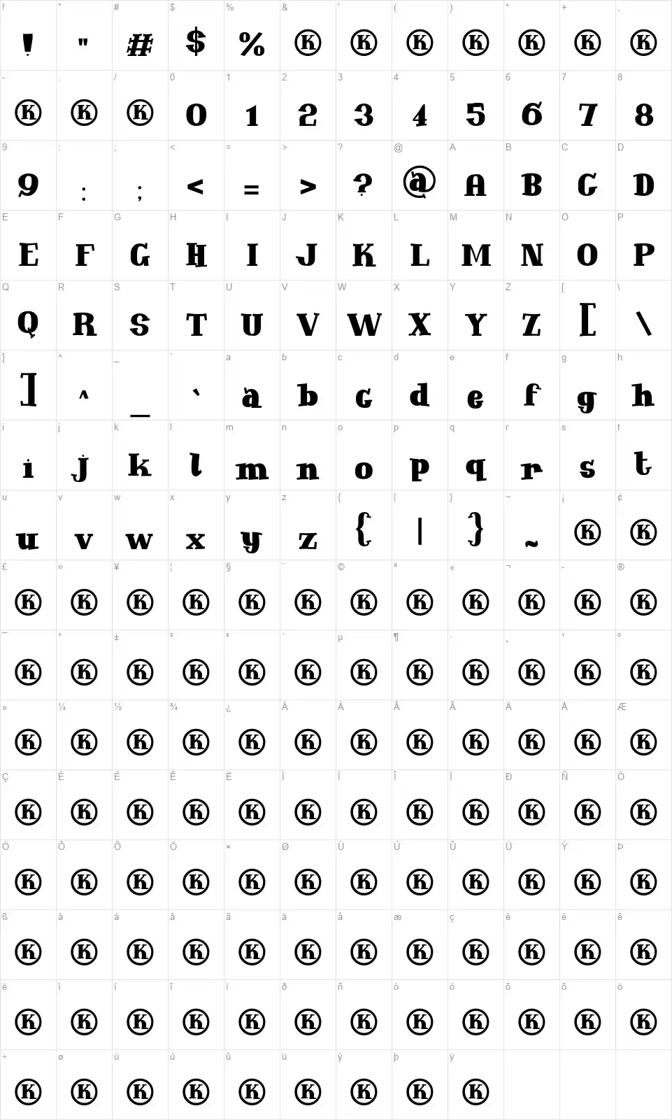 Soundboyfont character map