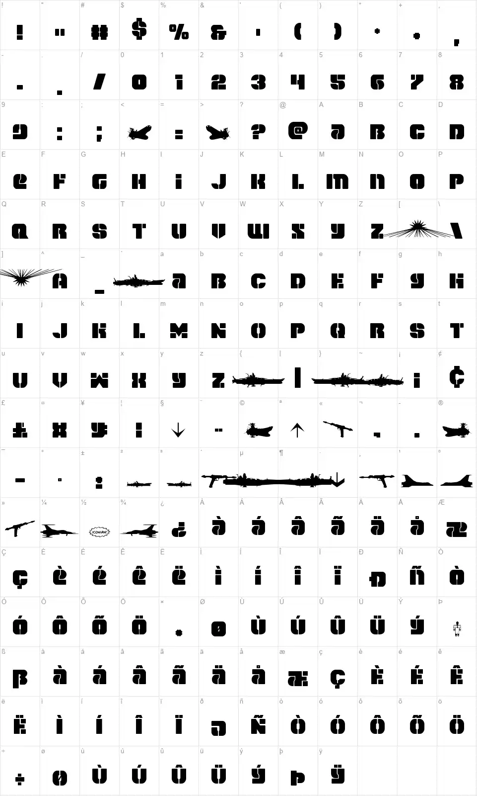 Space Cruiserfont character map