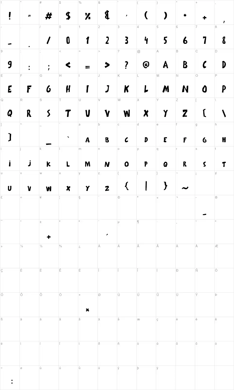Space Gardenfont character map
