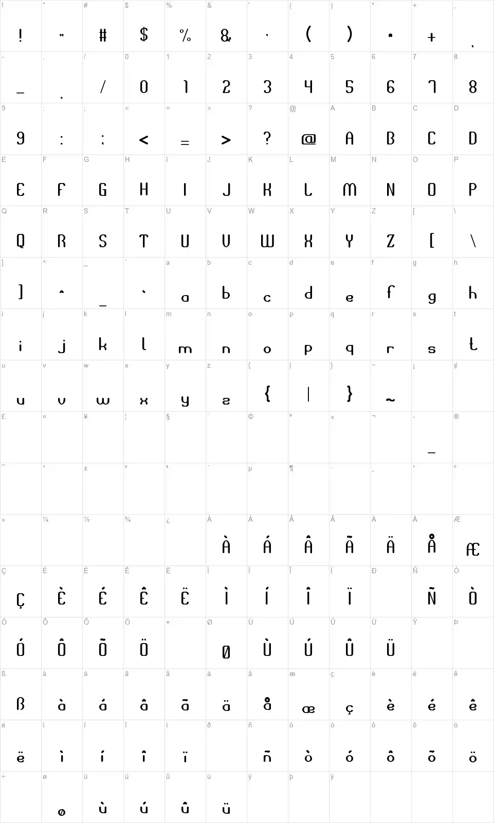 Space of Timefont character map