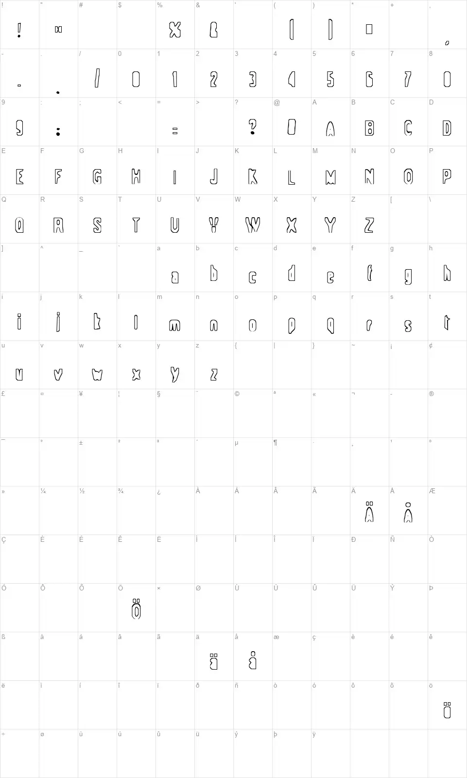 Space-ship 354font character map