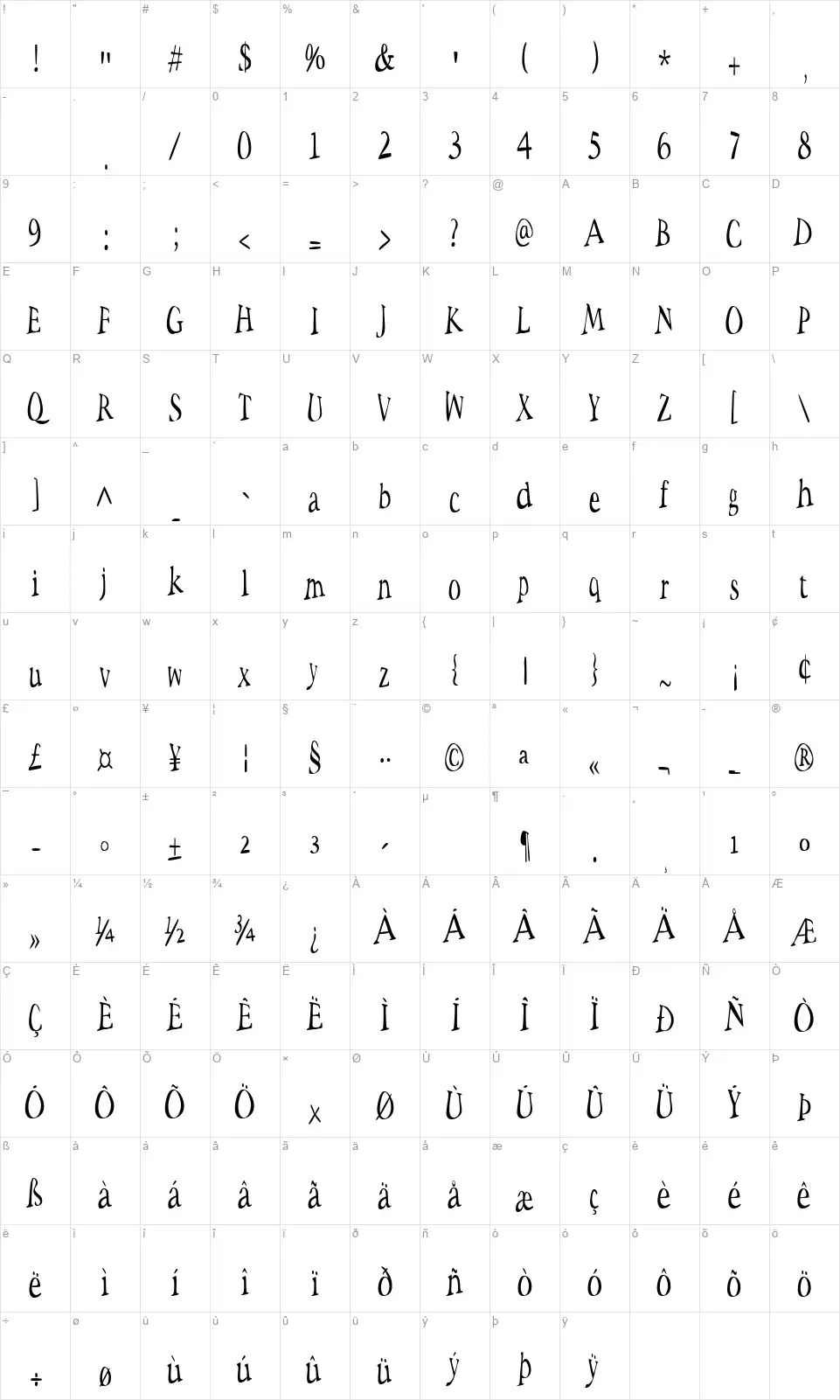 Space Wooziesfont character map
