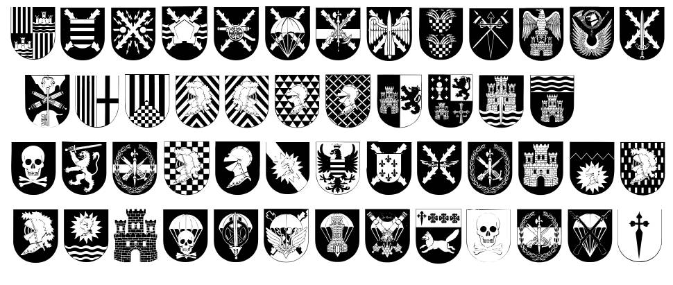 Spanish Army Shields font specimens