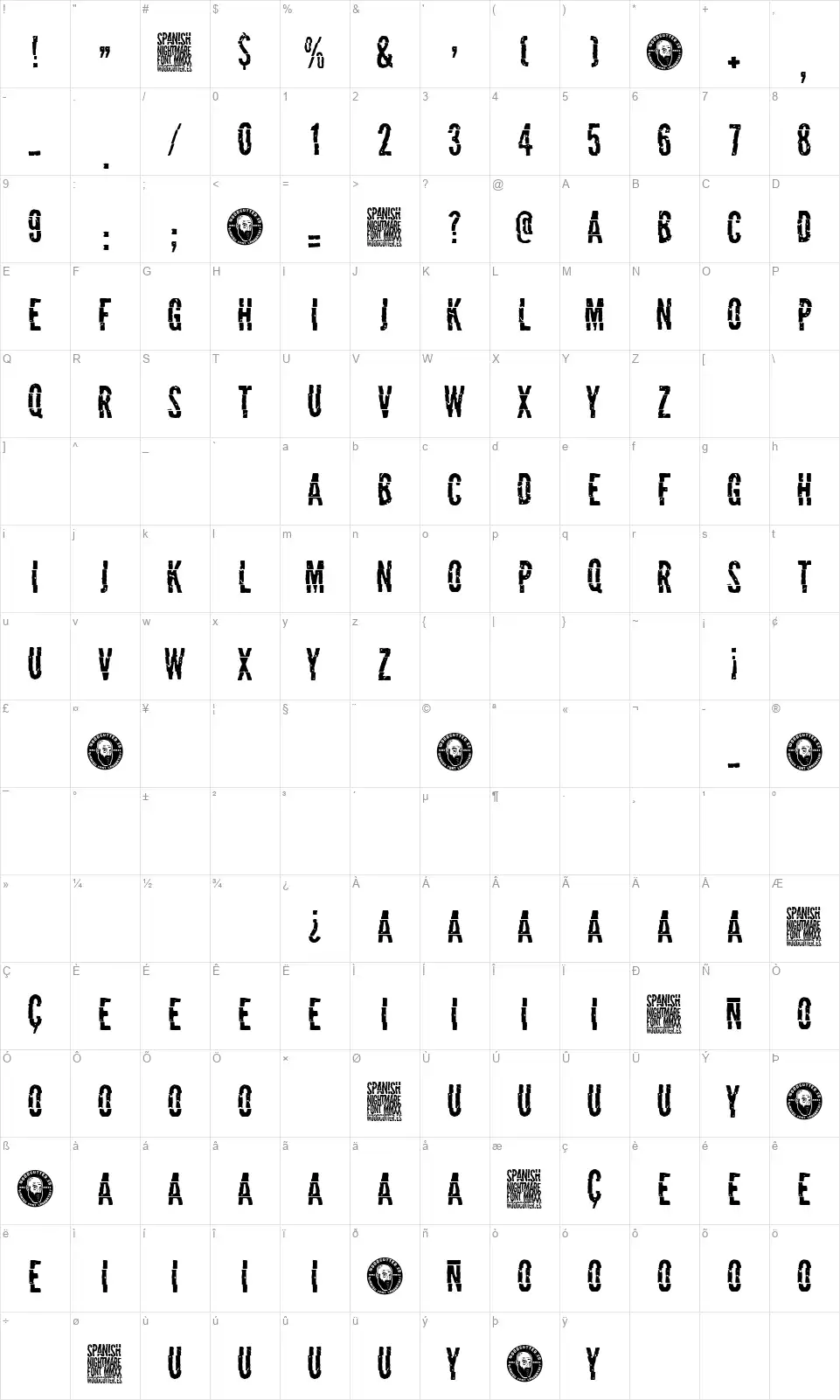 Spanish Nightmarefont character map