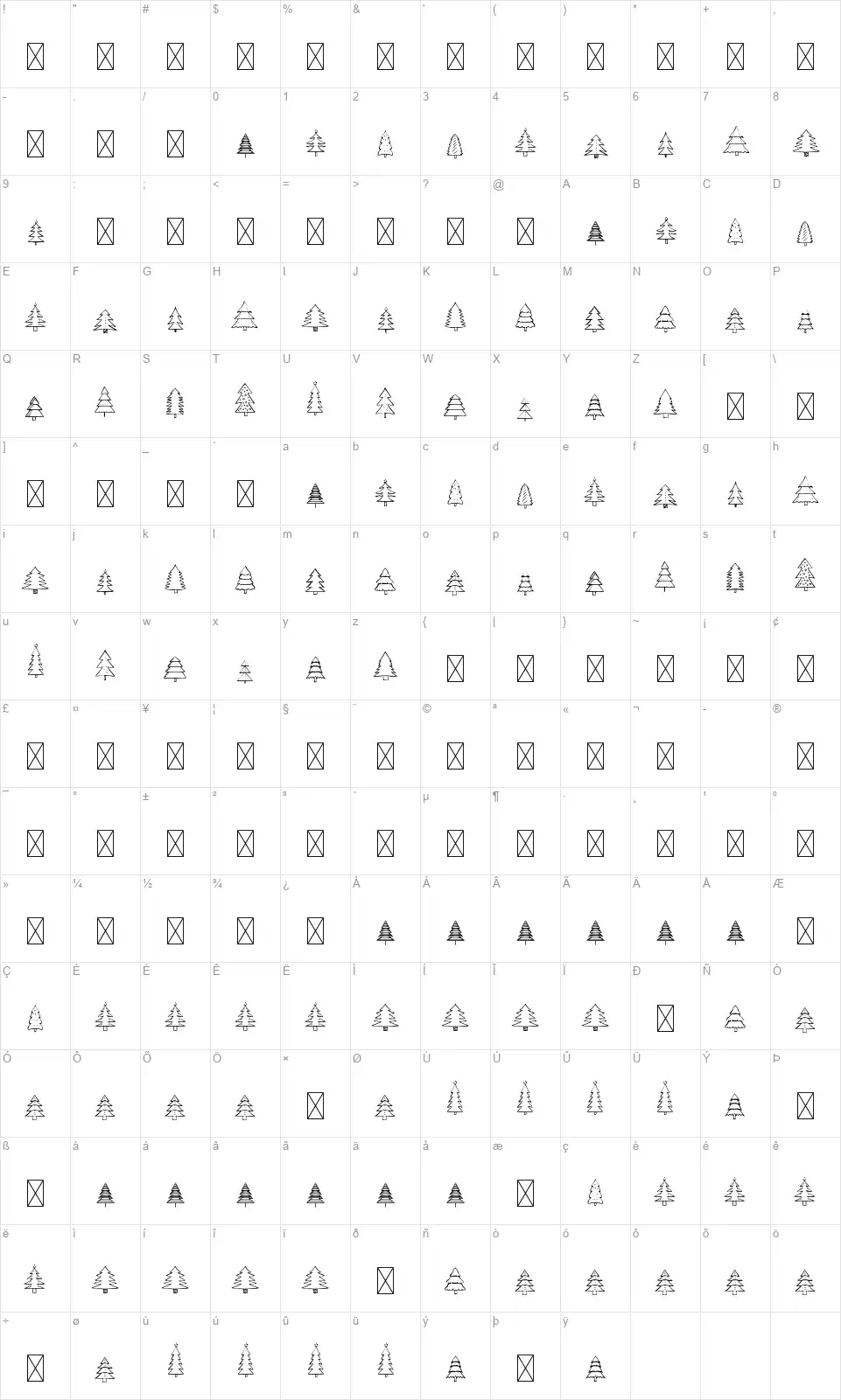 Sparrenfont character map