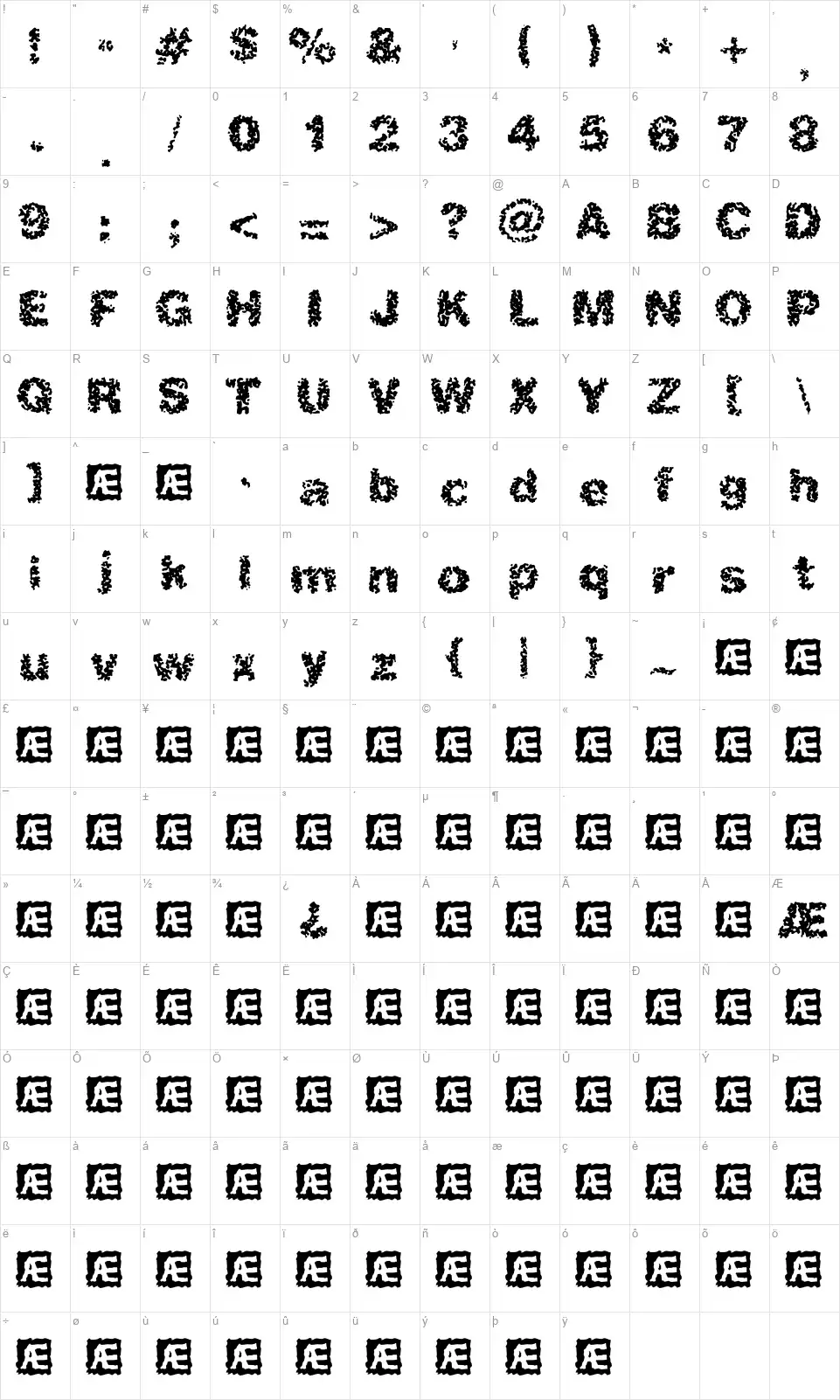 Spastic BRKfont character map