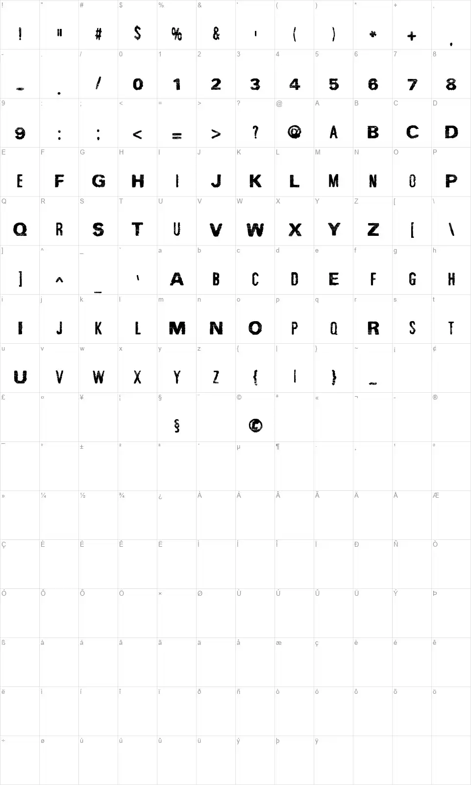 Spirit Gingerfont character map