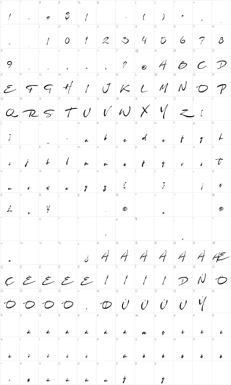Spiritual Lightningfont character map