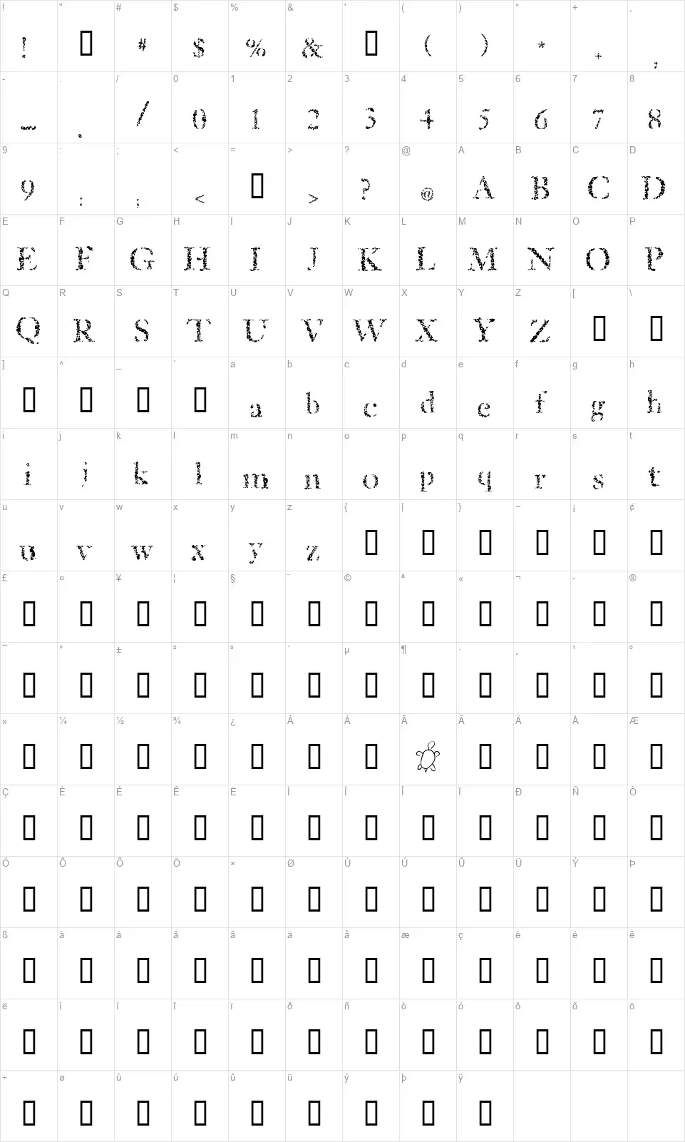 Spongedfont character map